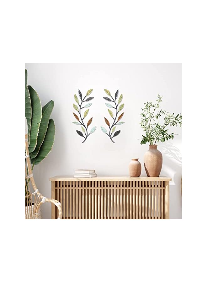 Zaboon Tree Leaf Wall Decor Vine Olive Branch Leaf Wall Art Wrought Iron Scroll Above The Bed, Living Room, Outdoor Decoration (Multicolor 2 Pcs) - Image 4