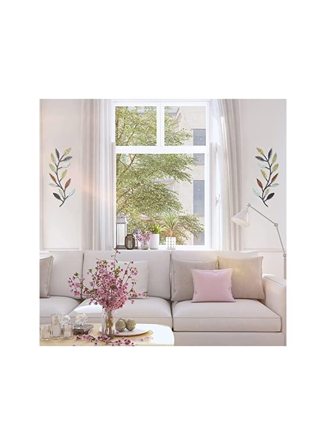 Zaboon Tree Leaf Wall Decor Vine Olive Branch Leaf Wall Art Wrought Iron Scroll Above The Bed, Living Room, Outdoor Decoration (Multicolor 2 Pcs) - Image 3