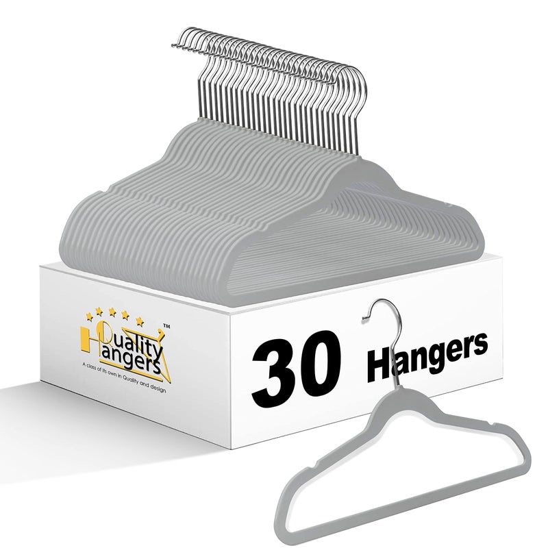 Quality Kids Plastic 30 Pack Non Velvet Non-Flocked Thin Compact Children 's Hangers Swivel Hook for Shirts Blouse Coats (Gray  30)