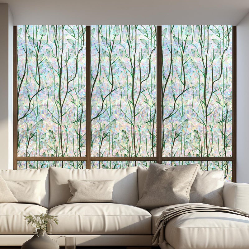 LEMON CLOUD Privacy Window Film 3D Stained Glass Window with Installation Tools,No Glue Static Cling Window Sticker,Decorative for Glass Door,Bathroom,Office and Home (Grove Rainbow,17.5 x 78.7 Inch) - Image 3