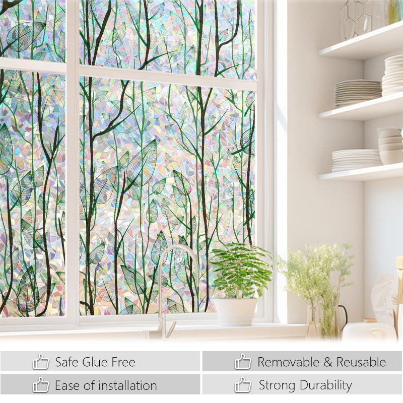 LEMON CLOUD Privacy Window Film 3D Stained Glass Window with Installation Tools,No Glue Static Cling Window Sticker,Decorative for Glass Door,Bathroom,Office and Home (Grove Rainbow,17.5 x 78.7 Inch) - Image 2