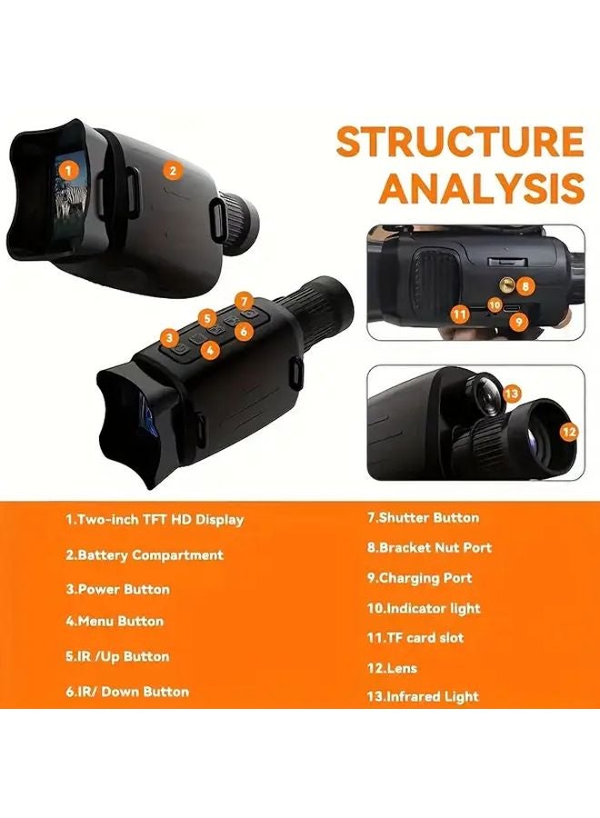 Night Vision Monocular 1080P Infrared 16X Zoom 2 Inch LCD Screen For Hunting - Image 5