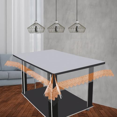 Homerz Premium 6-8 Seater Transparent Table Cover, Thick Cover, Designer Border (Evergreen Rust, 60x90 inch- 6 to 8 Seater) - Image 2