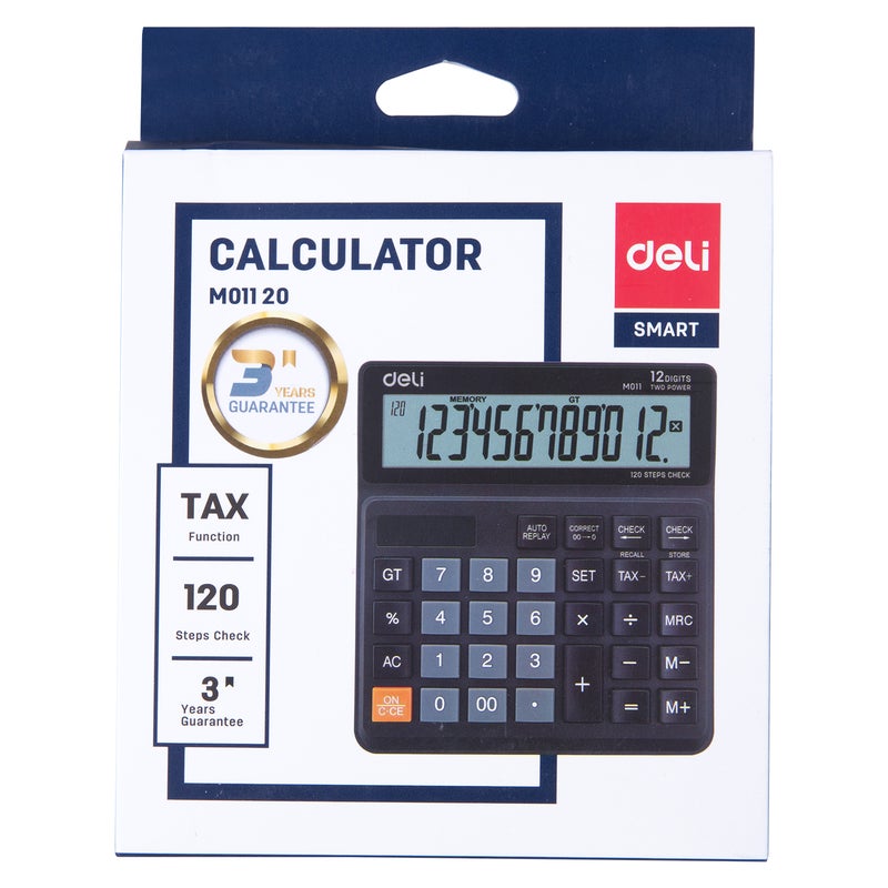 Deli M01120 Desktop Calculator 12 Digit Dual Power Tax Function Auto Replay 120 Steps Check - Image 5