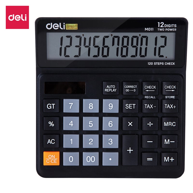 Deli M01120 Desktop Calculator 12 Digit Dual Power Tax Function Auto Replay 120 Steps Check - Image 1
