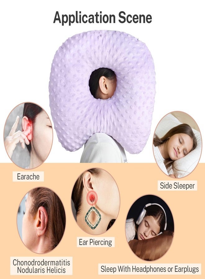 KUAZIDAR Ear Piercing Pillow for Side Sleepers with an Ear Hole - CNH and Ear Pain Ear Inflammation Pressure Sores, Washable and Adjustable Ear Guard Pillow with Cotton Polyester (Purple) - Image 3