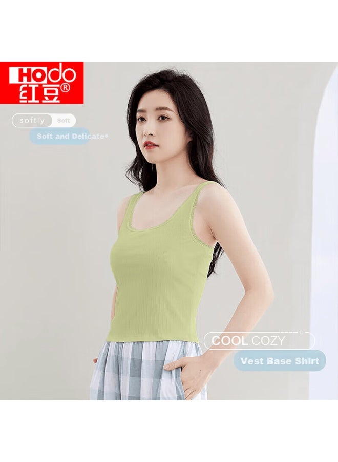 Hongdou Women's Vertical Stripe Lace U-neck Sleeveless Soft Cotton Crop Top Slim Fit Inner Wear Matcha Green 160 - Image 1