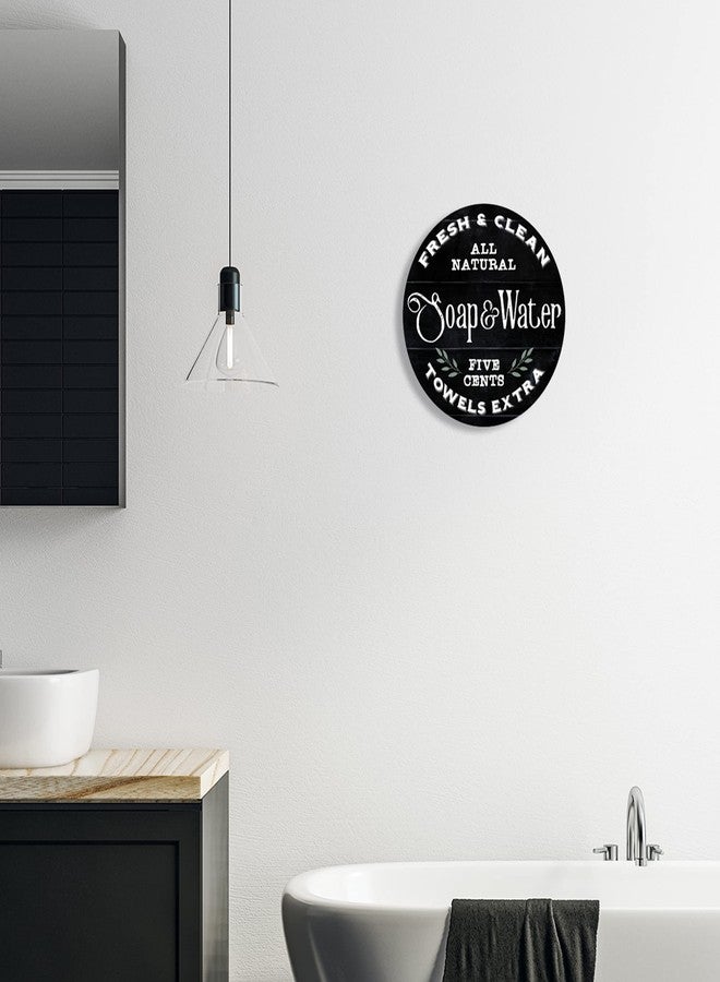 Stupell Industries Fresh & Clean Bathroom Sign Vintage Soap and Water Circular Wall Plaque, 12" Diameter, Black - Image 2