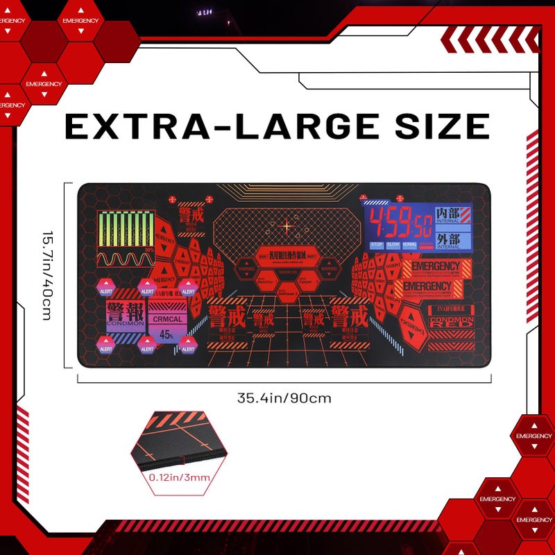 TREASURE CASE Mouse Pad EVA Unit - 01 Themed Gaming Mouse Pad 35.4"x15.7", Cyber Alert Emergency Interface Design - Image 2