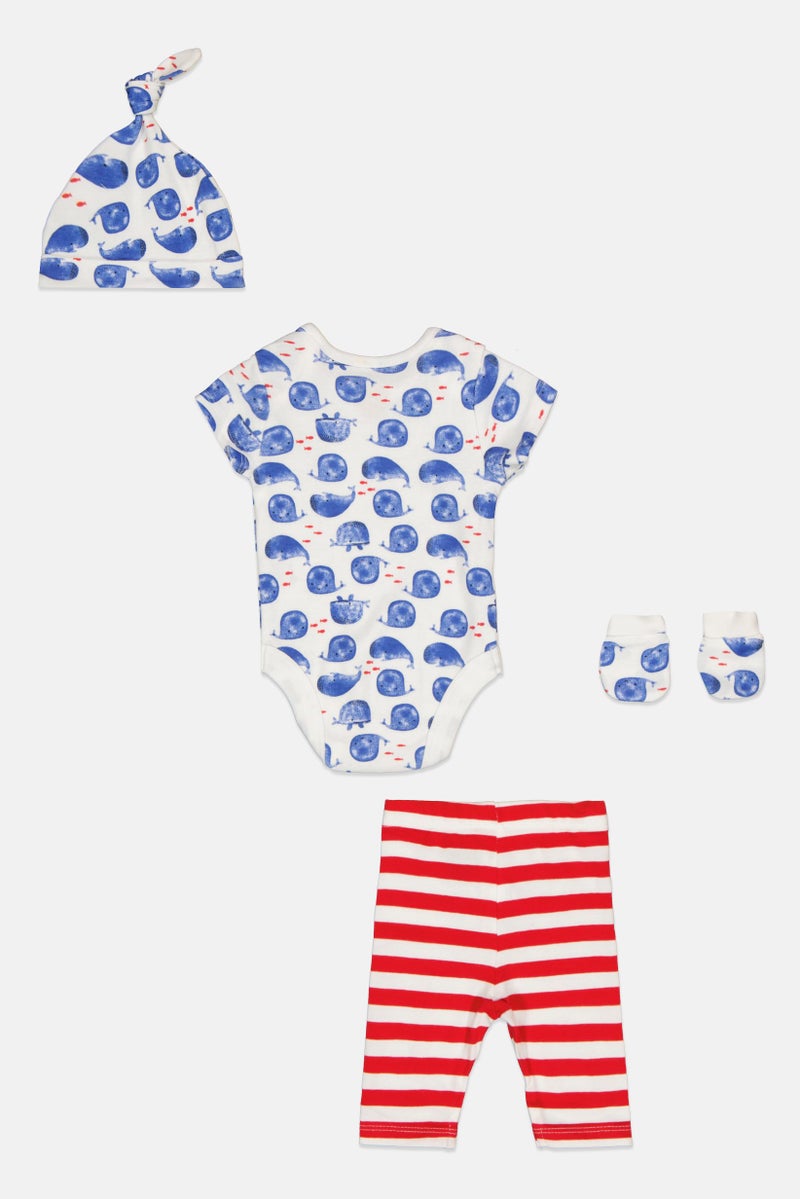 mothercare Toddlers Girl 4 Pieces Allover Print Bodysuit Bottom Beanie And Gloves Set, Multicolor - Image 2