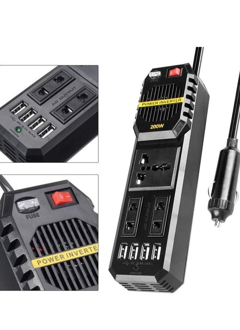 ELTRAZONE 200W Power Inverter, DC 12V to AC 220V Car Power Inverter with 4 USB Ports Multi-Protection Car Charger Adapter  - Image 1