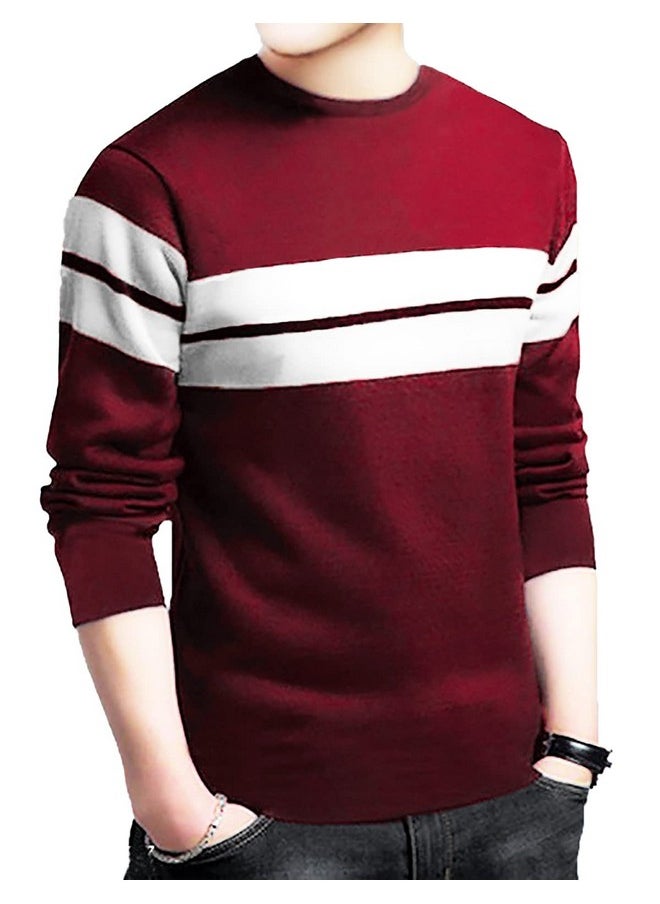 LEOTUDE - Men'S Regular Fit Cottonblend Full Sleeve Round Neck T-Shirt (18All_P_Maroon_M) - Image 1