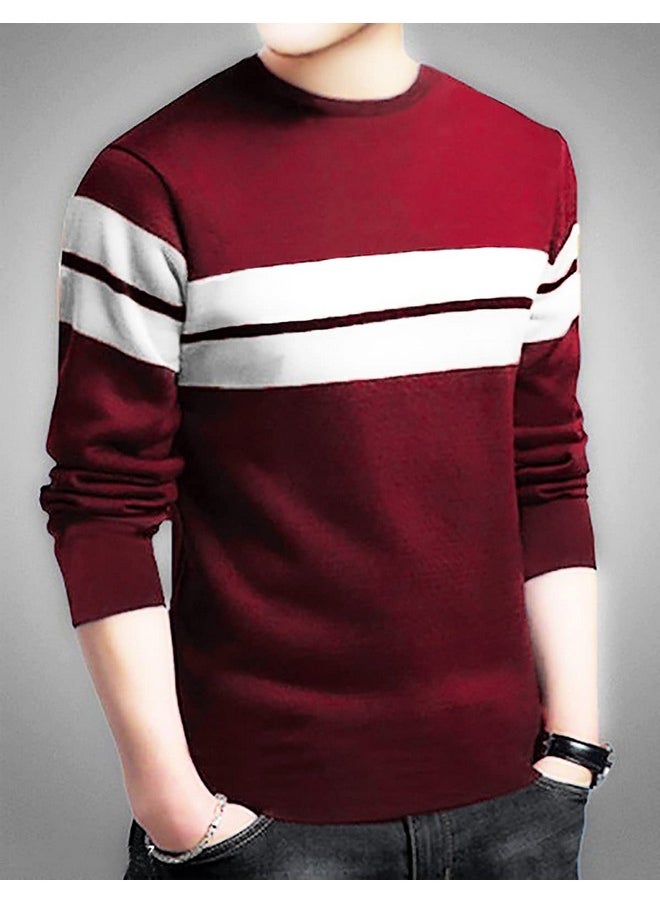 LEOTUDE - Men'S Regular Fit Cottonblend Full Sleeve Round Neck T-Shirt (18All_P_Maroon_M) - Image 1