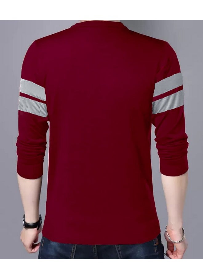 LEOTUDE - Men'S Regular Fit Cottonblend Full Sleeve Round Neck T-Shirt (18All_P_Maroon_M) - Image 1