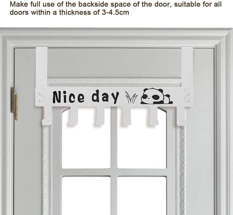 Over-the-Door Hooks Rack 6 Hooks Metal White Door Hanger Organizer Bathroom Kitchen Clothes Towel Holder Cute Panda Design - Image 4