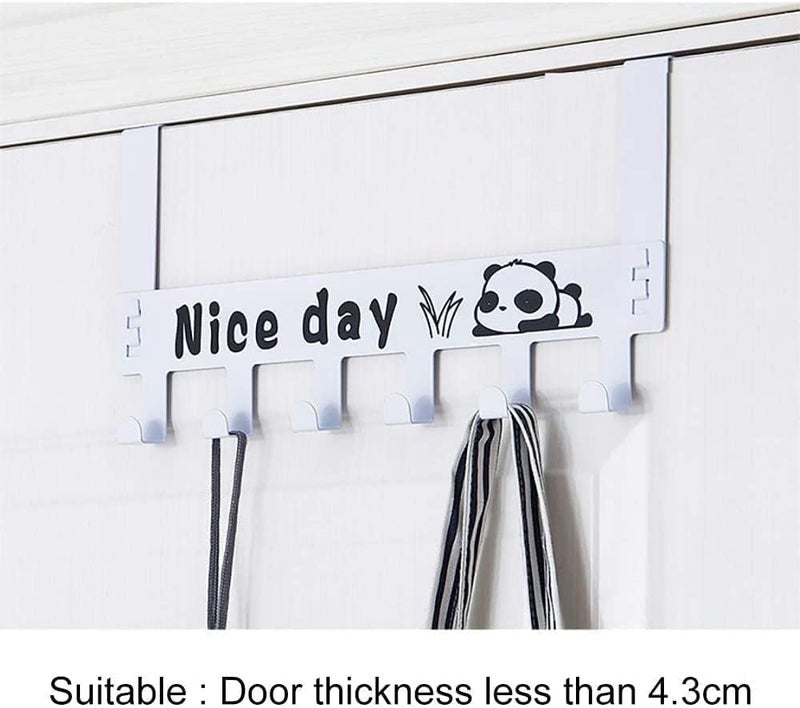 Over-the-Door Hooks Rack 6 Hooks Metal White Door Hanger Organizer Bathroom Kitchen Clothes Towel Holder Cute Panda Design - Image 1