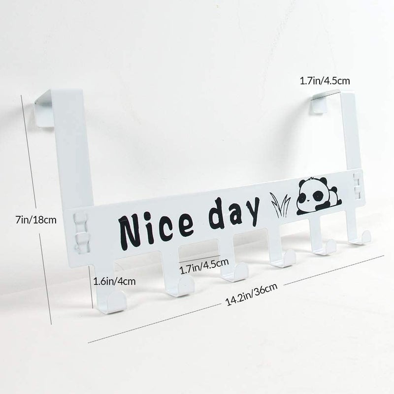 Over-the-Door Hooks Rack 6 Hooks Metal White Door Hanger Organizer Bathroom Kitchen Clothes Towel Holder Cute Panda Design - Image 2