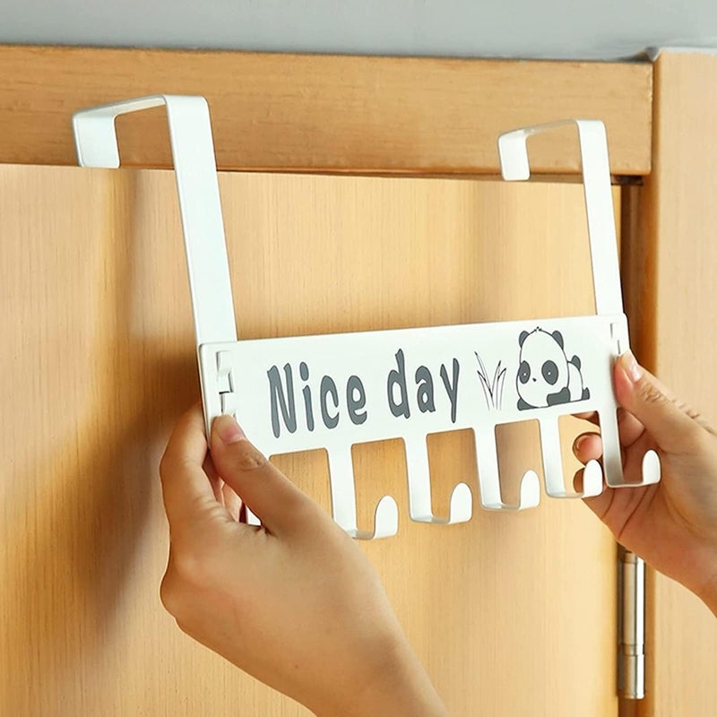 Over-the-Door Hooks Rack 6 Hooks Metal White Door Hanger Organizer Bathroom Kitchen Clothes Towel Holder Cute Panda Design - Image 3