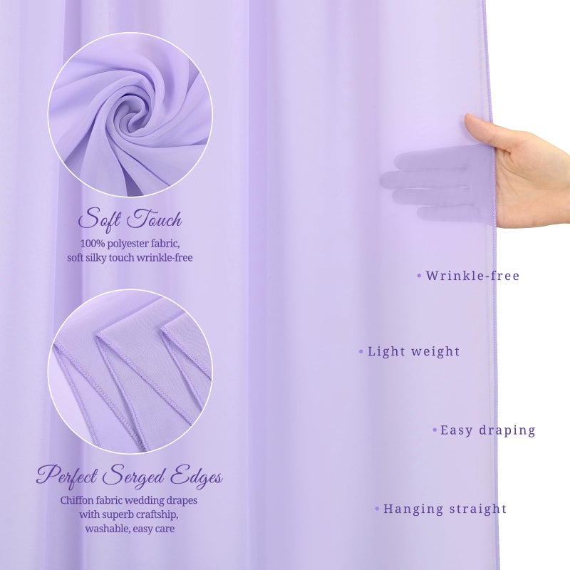 Showgeous الستائر القوس الزفاف الأرجواني لافندر 12 لوحات 28 "" × 20 قدم من القماش الشيفون للحفل والاستقبال - Image 4