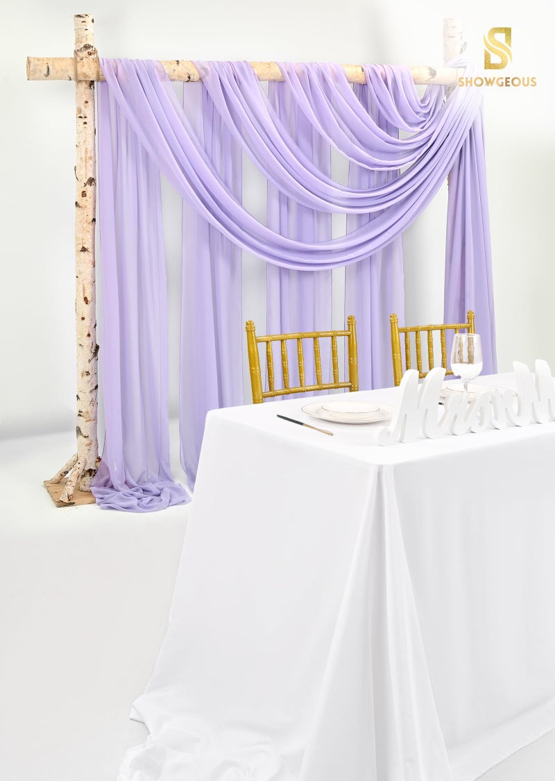 Showgeous الستائر القوس الزفاف الأرجواني لافندر 12 لوحات 28 "" × 20 قدم من القماش الشيفون للحفل والاستقبال - Image 5