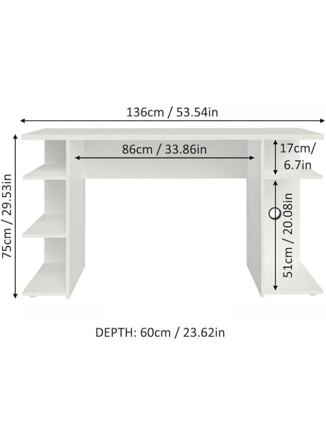 ماركيرو جروب مكتب كمبيوتر للألعاب مزود بخمسة أرفف، وإدارة للكابلات، وحامل شاشة كبير - أبيض، أبعاده 60 سم عمقًا × 136 سم عرضًا × 75 سم ارتفاعًا - Image 2