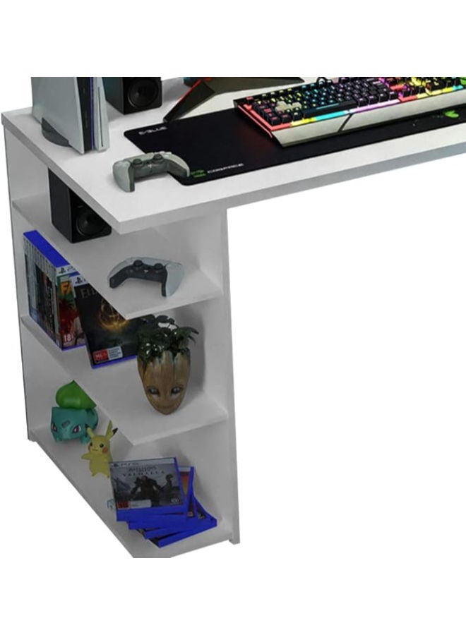 ماركيرو جروب مكتب كمبيوتر للألعاب مزود بخمسة أرفف، وإدارة للكابلات، وحامل شاشة كبير - أبيض، أبعاده 60 سم عمقًا × 136 سم عرضًا × 75 سم ارتفاعًا - Image 3