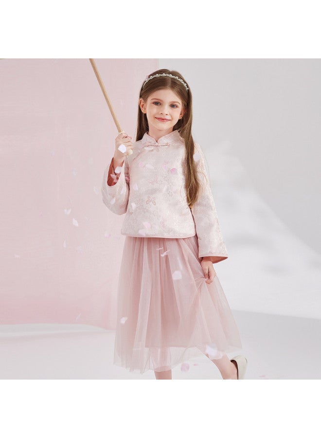 DEESHA Golden Butterfly Jacquard Brocade New Chinese-style Set】girls' Spring/autumn Outfit For Older Kids, Two-piece Children's Ensemble - Image 5