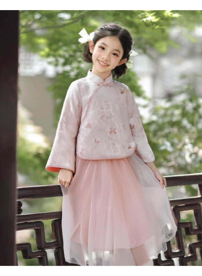 DEESHA Golden Butterfly Jacquard Brocade New Chinese-style Set】girls' Spring/autumn Outfit For Older Kids, Two-piece Children's Ensemble - Image 1