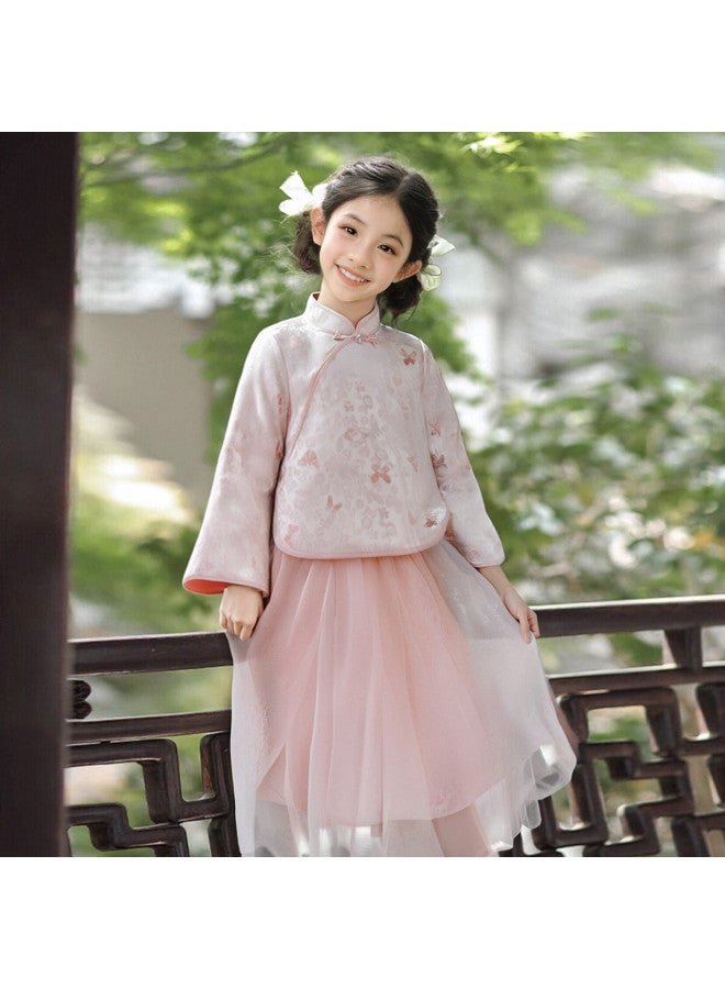 DEESHA Golden Butterfly Jacquard Brocade New Chinese-style Set】girls' Spring/autumn Outfit For Older Kids, Two-piece Children's Ensemble - Image 2