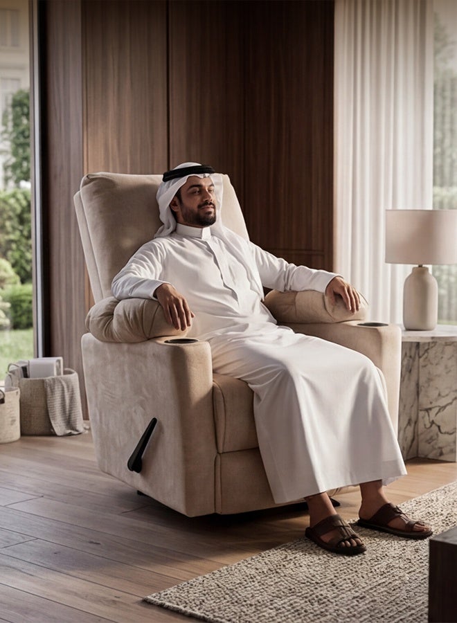 إن - هاوس تايسون | كرسي استرخاء سينمائي منجد بالمخمل مع حامل أكواب 82x75x107 سم - سكري غامق - Image 3