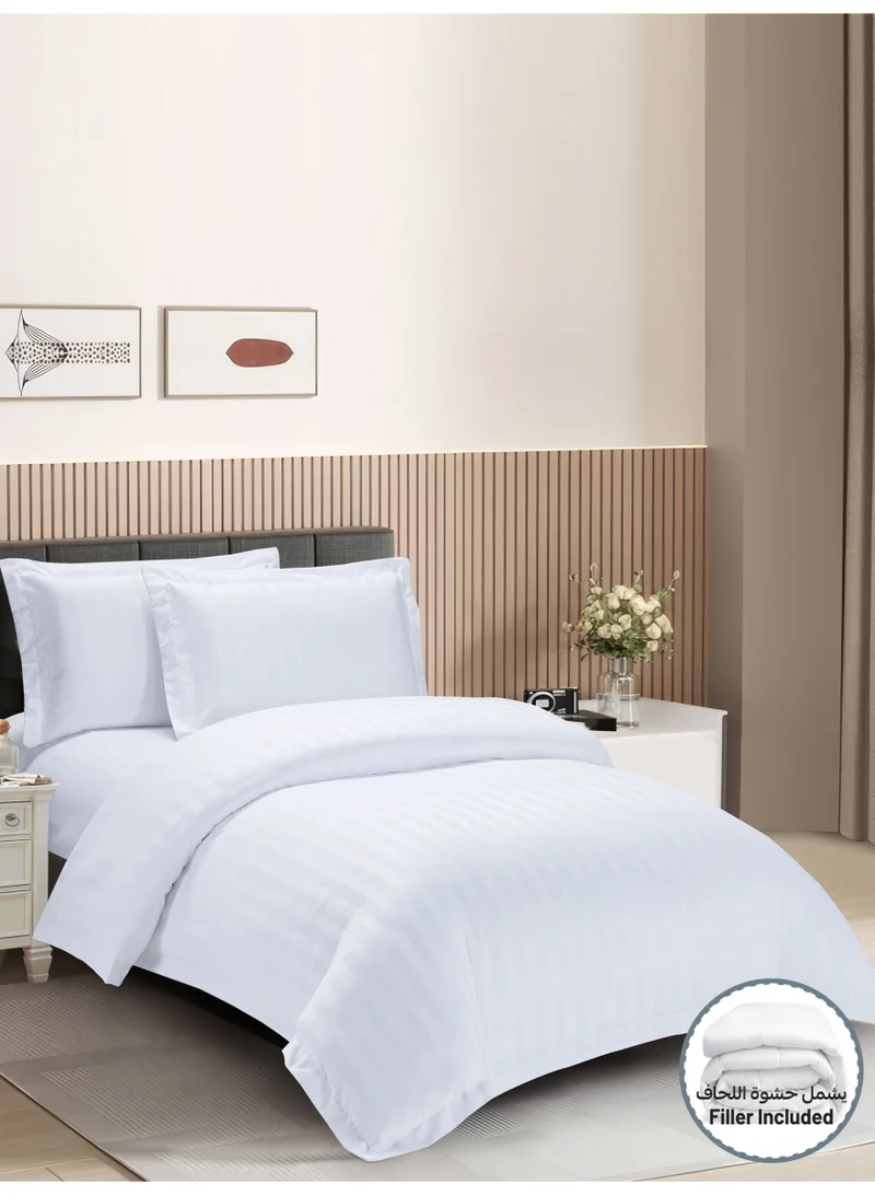 دوناتيلا Striped Comforter Set, Single Size (170x230 cm), 5-Piece Hotel Bedding with 350 GSM Filling – Comforter, Comforter Cover, Fitted Sheet, Pillowshams.