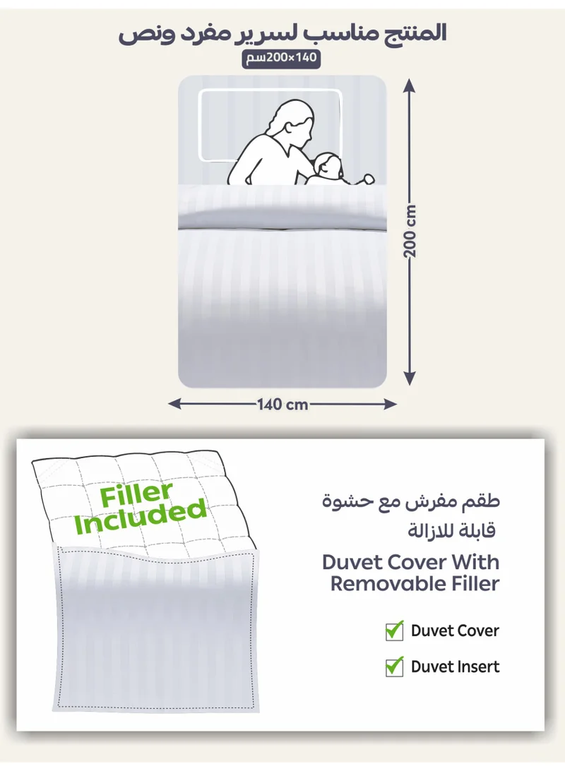 Donetella Striped Comforter Set, Single Size Fits 140x200 cm, 5-Piece Hotel Bedding with 350 GSM Filling – Comforter, Comforter Cover, Fitted Sheet, Pillowshams.