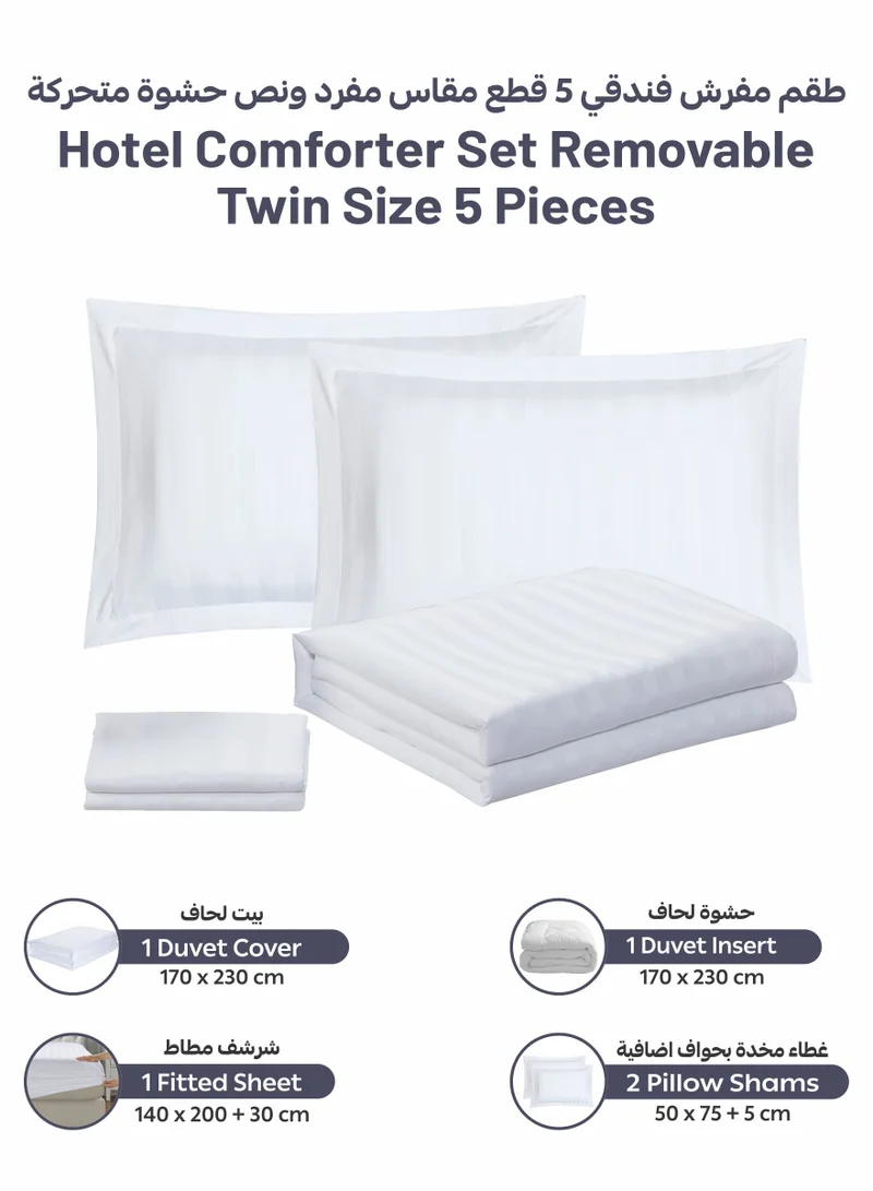 Donetella Striped Comforter Set, Single Size Fits 140x200 cm, 5-Piece Hotel Bedding with 350 GSM Filling – Comforter, Comforter Cover, Fitted Sheet, Pillowshams.