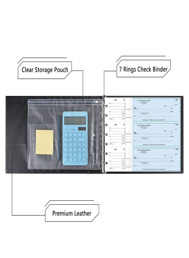 Pacific Mailer 7 Ring Business Check Book Binder, 600 Checks Capacity for 9" x 13" Sheets, PU Leather Checkbook Holder with Zip Pouch [Dark Blue] - Image 4