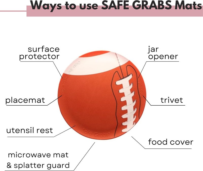 Safe Grabs : Original Microwave Mat as Seen on Shark Tank | Splatter Guard, Trivet, Hot Pad, Pot Holder, Minimize Mess (BPA Free, Heat Resistant, Dishwasher Safe), Football - Image 2