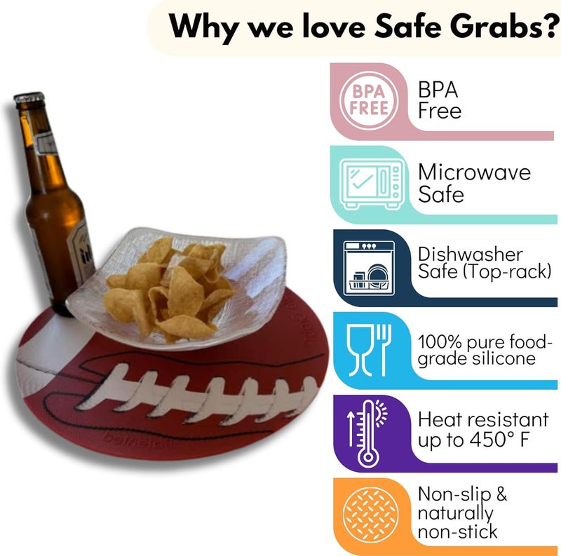 Safe Grabs : Original Microwave Mat as Seen on Shark Tank | Splatter Guard, Trivet, Hot Pad, Pot Holder, Minimize Mess (BPA Free, Heat Resistant, Dishwasher Safe), Football - Image 4