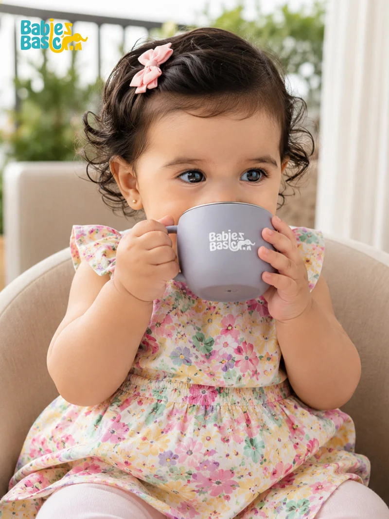 Babies Basic Babies Basic Stainless Steel Cup with Silicone Sleeve for Kids, Gray