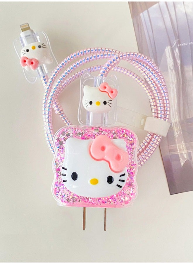 3D Fast Charger Protector For IPhone Series /18W / 20W / iPhone 15 Pro Fast Charging Cable Charger Head Protective Cover Cable Accessory Data Cable Protective Sleeve（Pink HelloKitty）  - Image 1