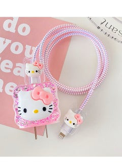 Generic 3D Fast Charger Protector For IPhone Series /18W / 20W / iPhone 15 Pro Fast Charging Cable Charger Head Protective Cover Cable Accessory Data Cable Protective Sleeve（Pink HelloKitty）  - Image 2