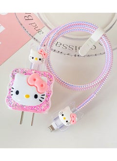 Generic 3D Fast Charger Protector For IPhone Series /18W / 20W / iPhone 15 Pro Fast Charging Cable Charger Head Protective Cover Cable Accessory Data Cable Protective Sleeve（Pink HelloKitty）  - Image 3
