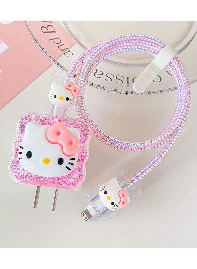 3D Fast Charger Protector For IPhone Series /18W / 20W / iPhone 15 Pro Fast Charging Cable Charger Head Protective Cover Cable Accessory Data Cable Protective Sleeve（Pink HelloKitty）  - Image 3
