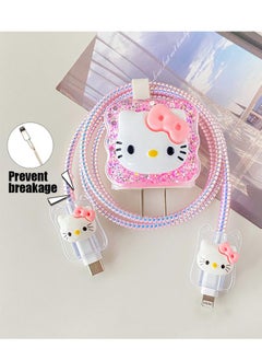 Generic 3D Fast Charger Protector For IPhone Series /18W / 20W / iPhone 15 Pro Fast Charging Cable Charger Head Protective Cover Cable Accessory Data Cable Protective Sleeve（Pink HelloKitty）  - Image 4
