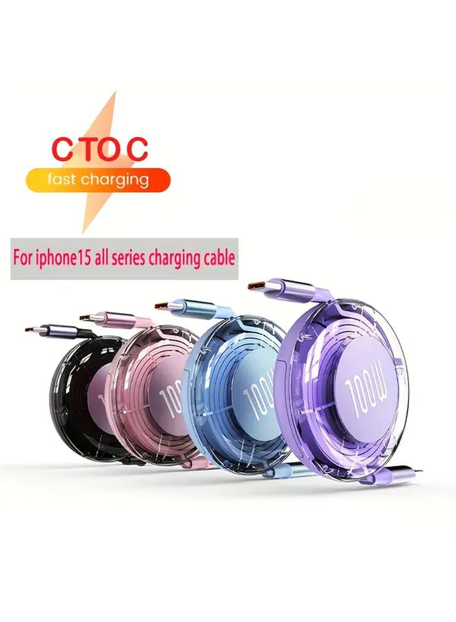 Purple Retractable USB C to USB C Fast Charging Cable for Phones Tablets Laptops - Image 1