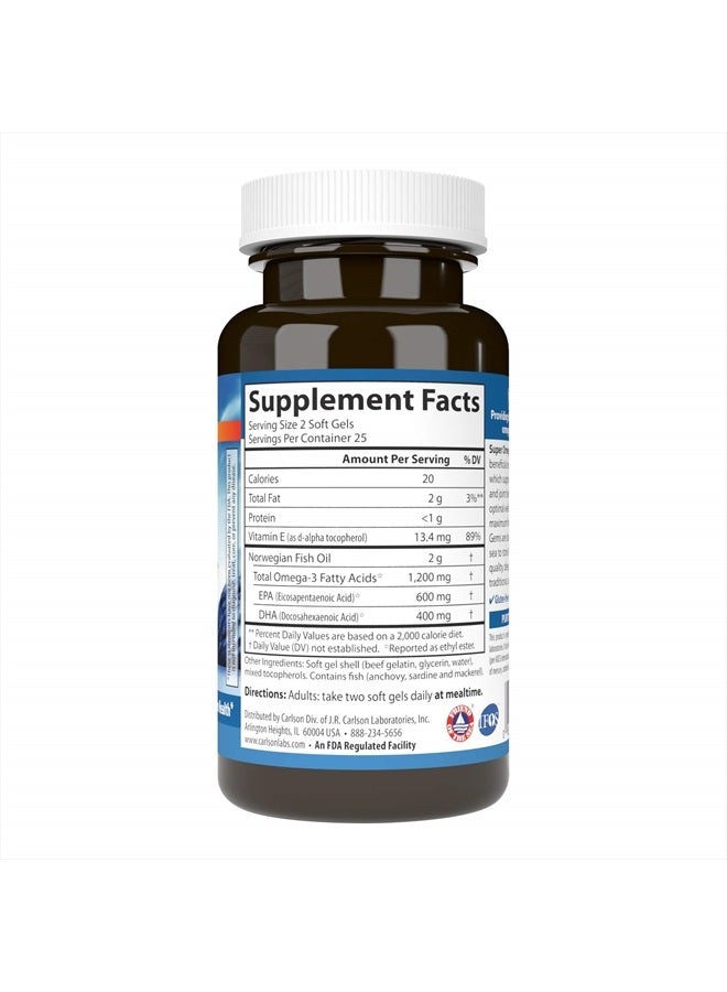 Carlson جواهر أوميغا-3 الفائقة، 1200 ملغ أوميغا-3، مصيدة برية، مصدر مستدام، 50 كبسولة لينة - Image 2