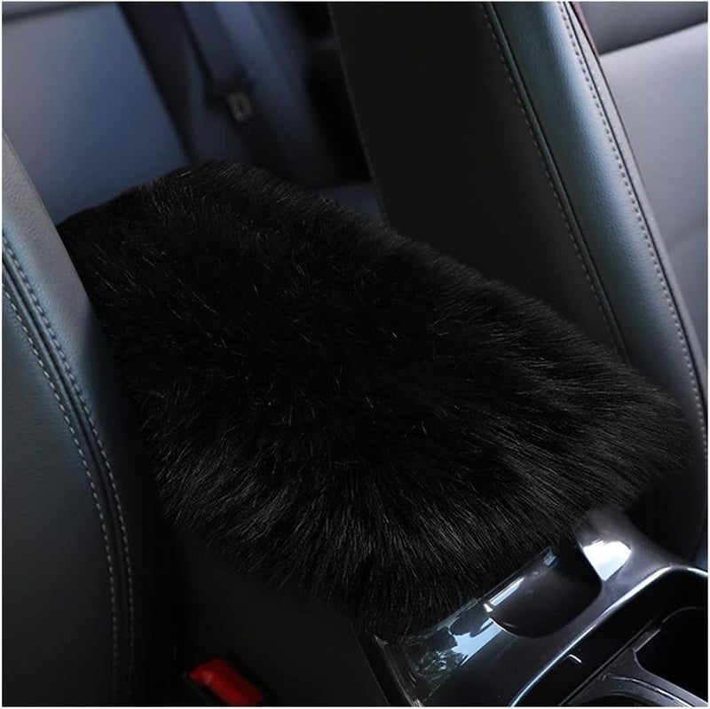 Suvnie غطاء لوحة التحكم الوسطى للسيارة مزين بالفرو، مقاس 11.8" × 7.9"، وسادة لمسند الذراع مصنوعة من جلد الخروف والصوف، وسادة ناعمة ومريحة لحماية لوحة التحكم الوسطى للسيارة، إكسسوارات ديكور داخلية لمعظم السيارات (لون أسود) - Image 1