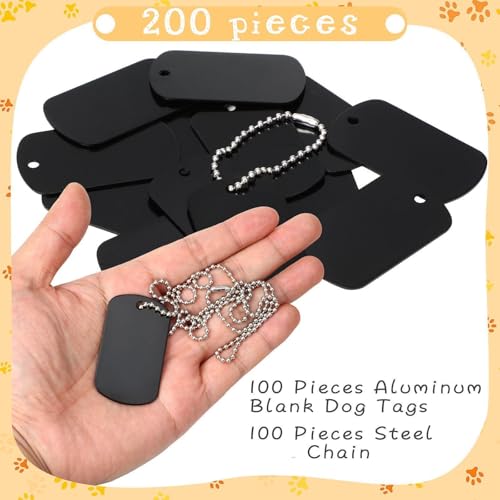 Yinkin 200 Pcs Personalized Military Dog Tags Set Including 100 Pcs Aluminum Blank Dog Tags for Engraving 100 Ball Steel Chain Rectangle Metal Blank Stamping Label for DIY Craft(Black) - Image 4