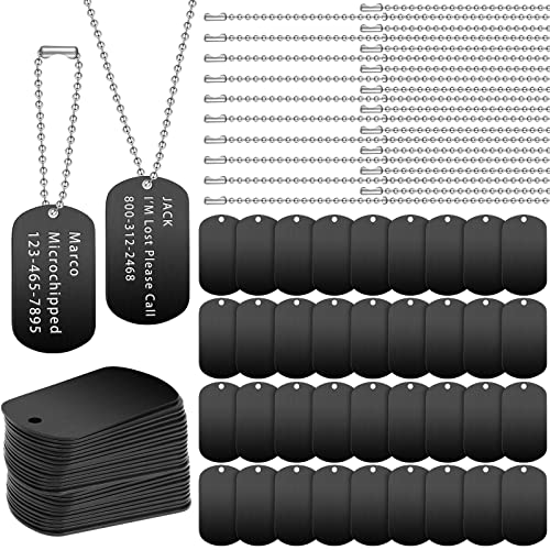 Yinkin 200 Pcs Personalized Military Dog Tags Set Including 100 Pcs Aluminum Blank Dog Tags for Engraving 100 Ball Steel Chain Rectangle Metal Blank Stamping Label for DIY Craft(Black) - Image 1