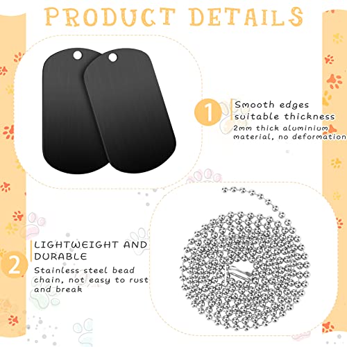 Yinkin 200 Pcs Personalized Military Dog Tags Set Including 100 Pcs Aluminum Blank Dog Tags for Engraving 100 Ball Steel Chain Rectangle Metal Blank Stamping Label for DIY Craft(Black) - Image 3