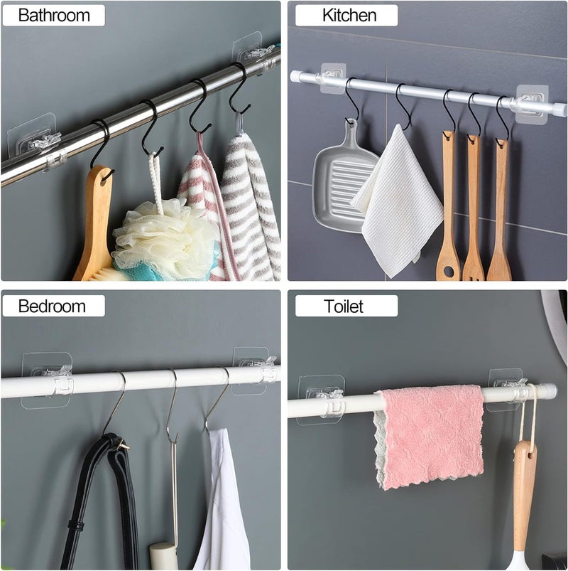 QXORE Adhesive Hooks for Hanging Heavy Duty Robe Towel Sticky Clear Hooks Waterproof Adhesive Wall Hooks for Home Bathroom Kitchen Office and Outdoor (2PCS, Curtain Rod Holders) - Image 5