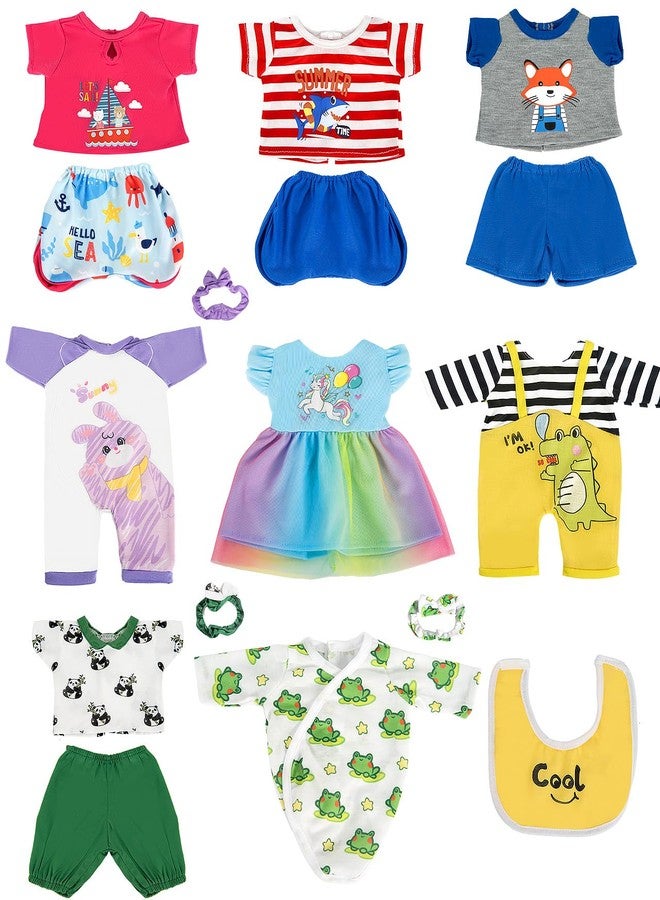 ARTST Baby Doll Clothes, 8 Set 14-16 inch Baby Doll Accessories Outfit Pajamas with Headbands Valentine's Gift for 43cm New Born, 15 inch Bitty,16 inch Boys(NO Doll) - Image 2